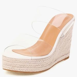 WIRALOMI Women Clear Wedge Heel Espadrilles Sandals